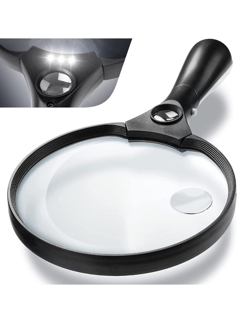 Peachjoy Magnifying Glass with Light, Magnifier 5.5 Inch Extra Large Magnifier, 3 Bright LED Illuminated 2X Magnifying Glass Lens 4X 25X Zoom Lightweight Handheld Shatterproof Magnifiers for Reading - Image 1